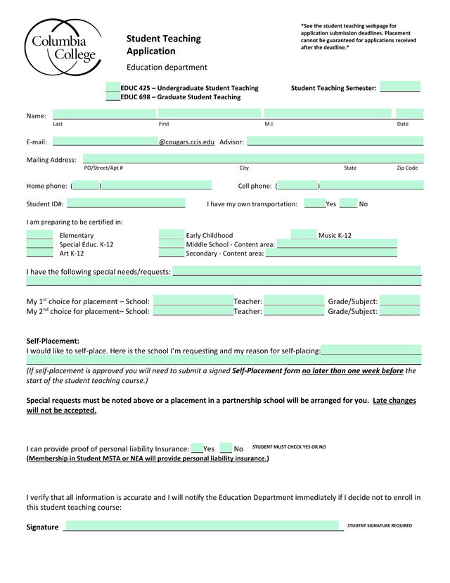 Student Teaching Application screenshot