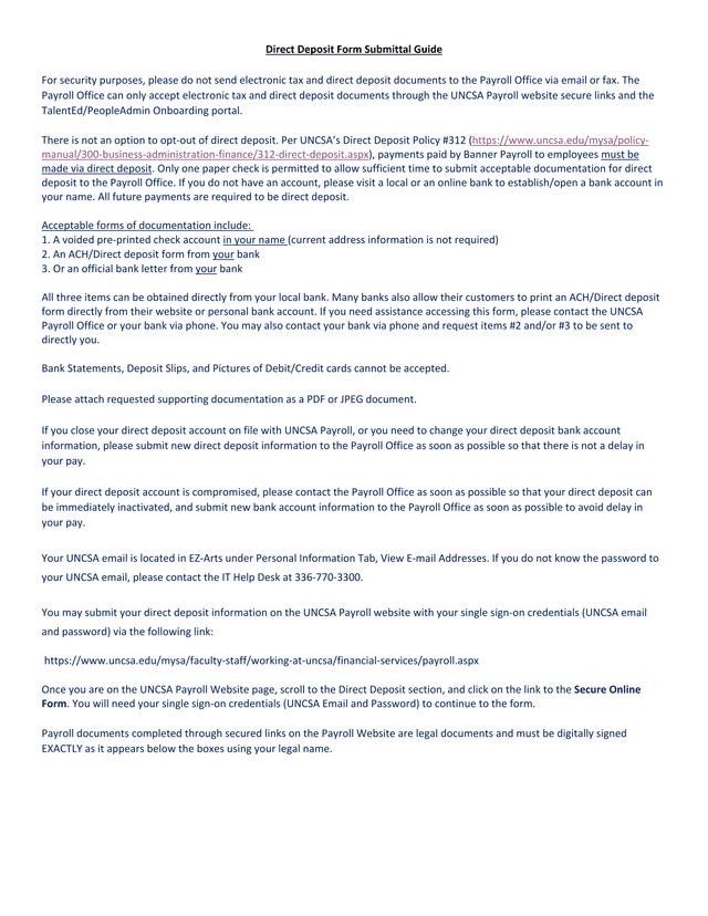 Direct Deposit Form Submittal Guide screenshot