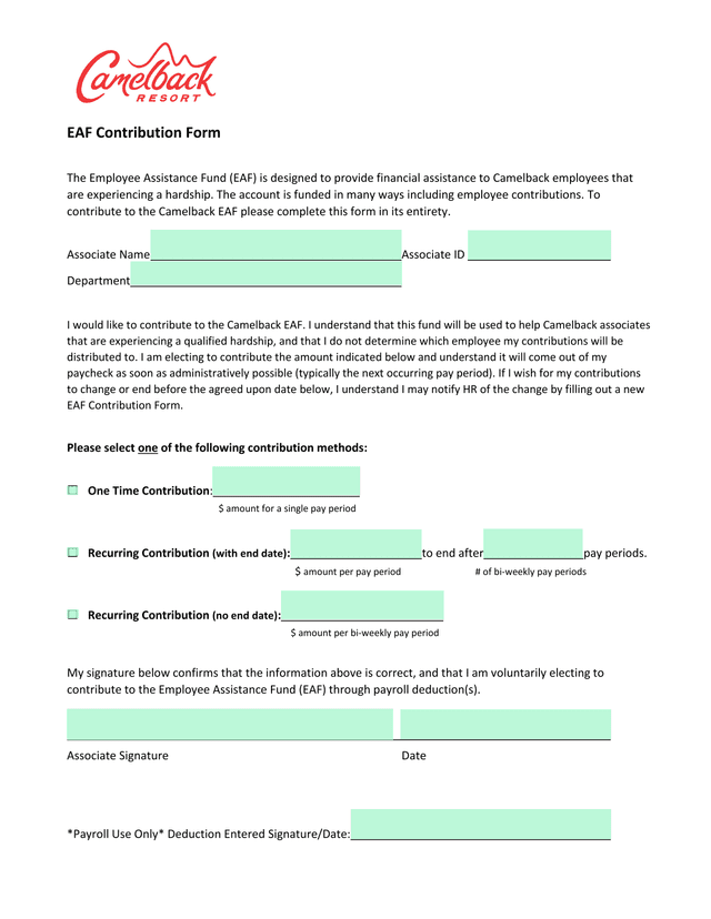 EAF Contribution Form screenshot