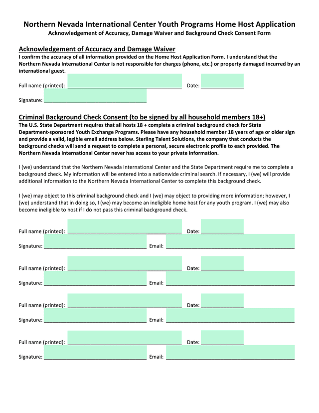 Northern Nevada International Center Youth Programs Home Host Application Acknowledgement Of Accurac screenshot