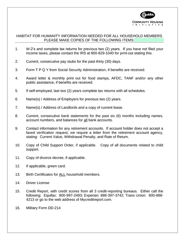 Habitat For Humanity Information Needed For All Household Members screenshot