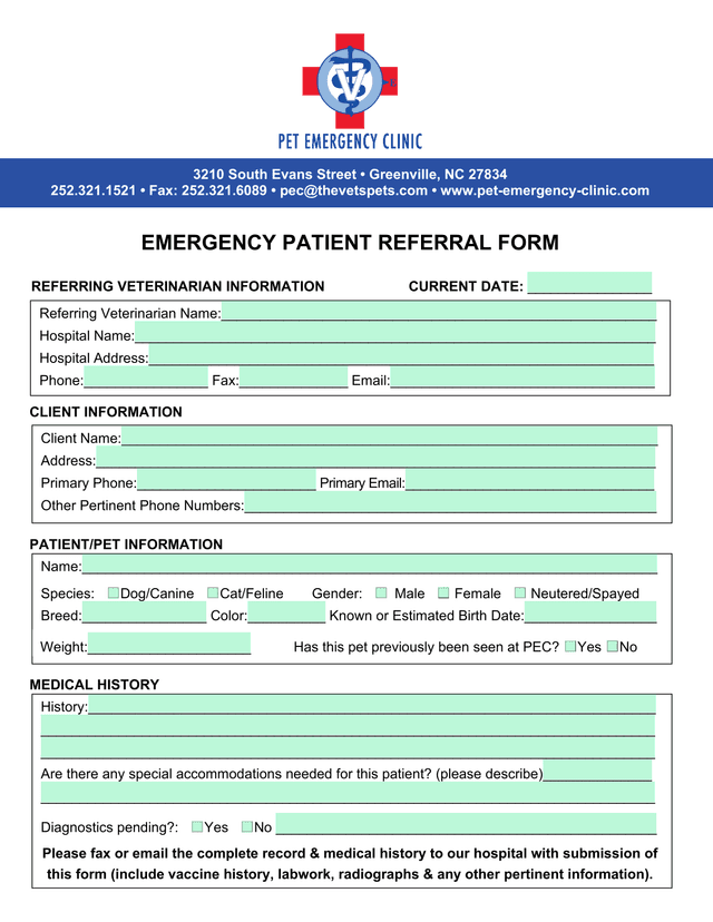 Emergency Patient Referral Form screenshot