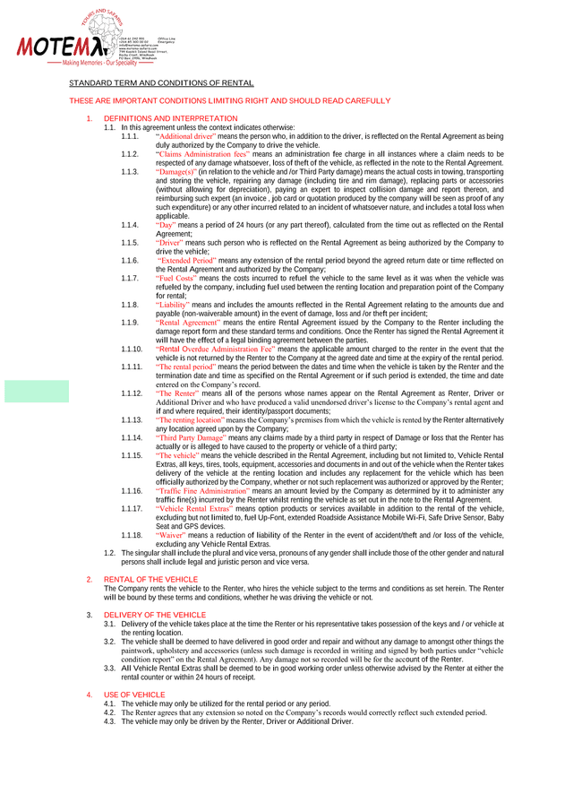 Standard Term And Conditions Of Rental screenshot