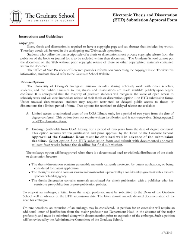 Electronic Thesis And Dissertation (ETD) Submission Approval Form screenshot