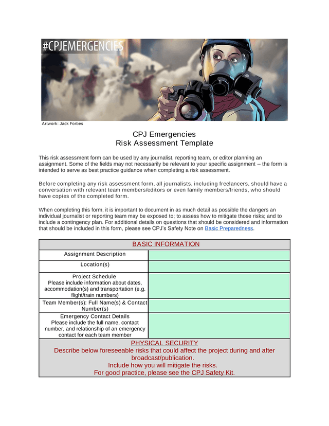 CPJ Emergencies Risk Assessment Template screenshot