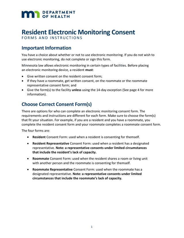 Resident Electronic Monitoring Consent FORMS AND INSTRUCTIONS screenshot