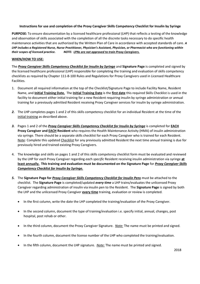 Proxy Caregiver Skills Competency Checklist For Insulin By Syringe screenshot