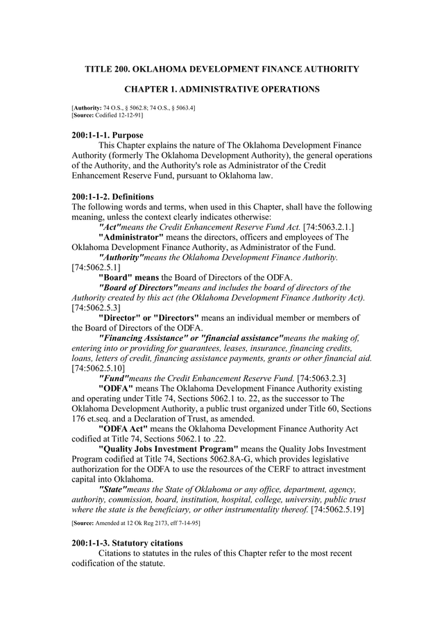Oklahoma Development Finance Authority Administrative Operations screenshot