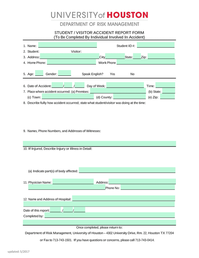 Student  Visitor Accident Report Form screenshot