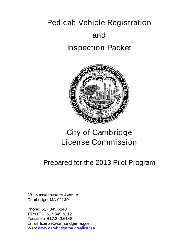 Pedicab Vehicle Registration And Inspection Packet screenshot