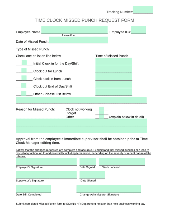 TIME CLOCK MISSED PUNCH REQUEST FORM screenshot