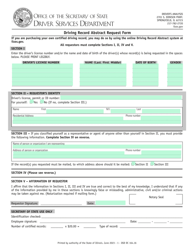 Driver Record Request Form screenshot