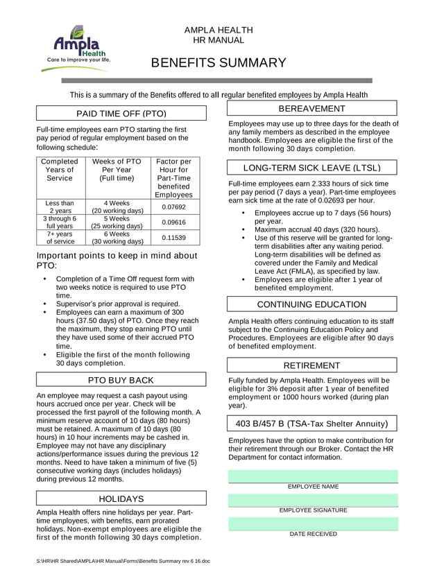 Benefits Summary screenshot