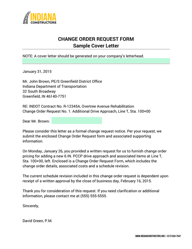Change Order Request Form screenshot