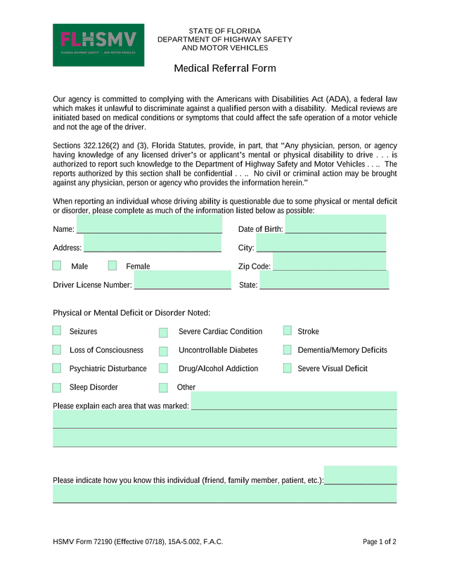 Medical Referral Form screenshot