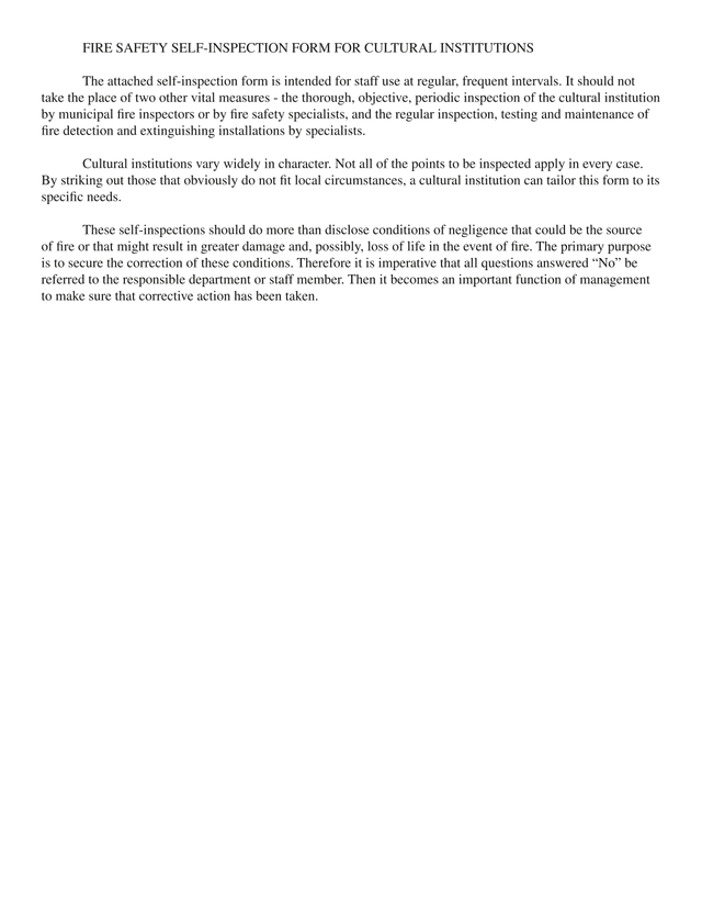 FIRE SAFETY SELF INSPECTION FORM FOR CULTURAL INSTITUTIONS screenshot
