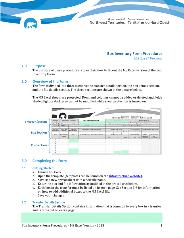 Box Inventory Form Procedures screenshot