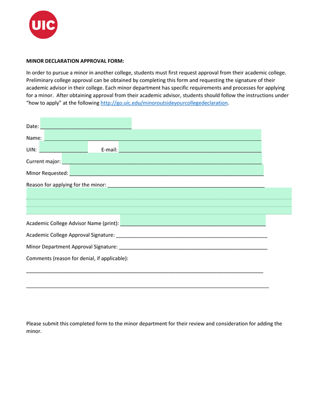 Minor Declaration Approval Form screenshot