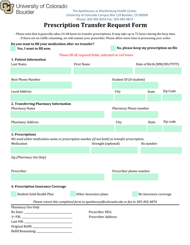 Prescription Transfer Request Form screenshot