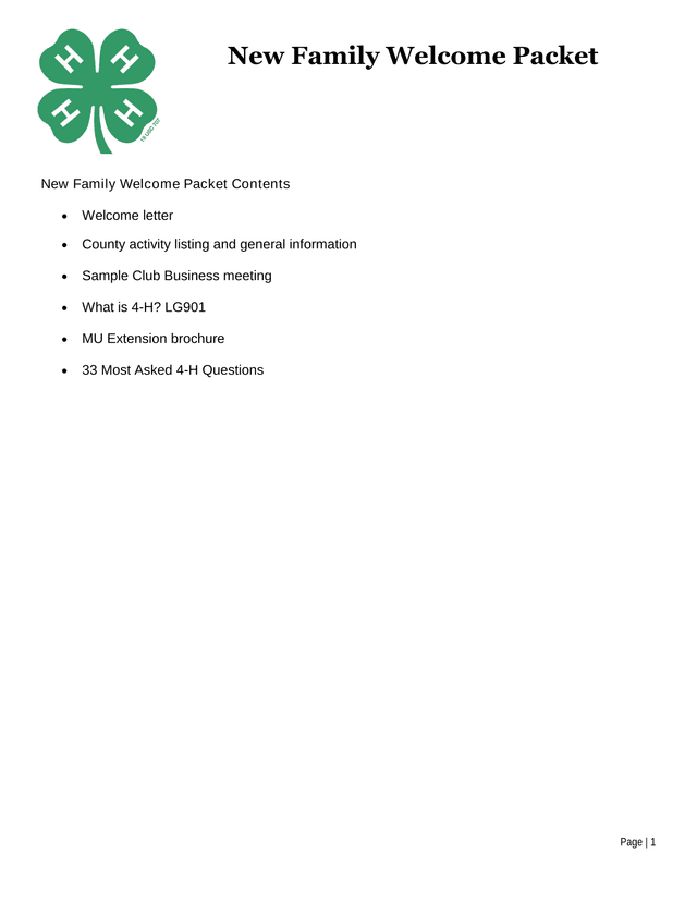 New Family Welcome Packet screenshot