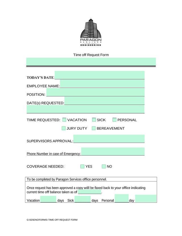 Time Off Request Form screenshot