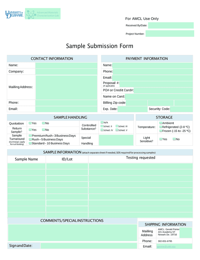 Sample Submission Form screenshot
