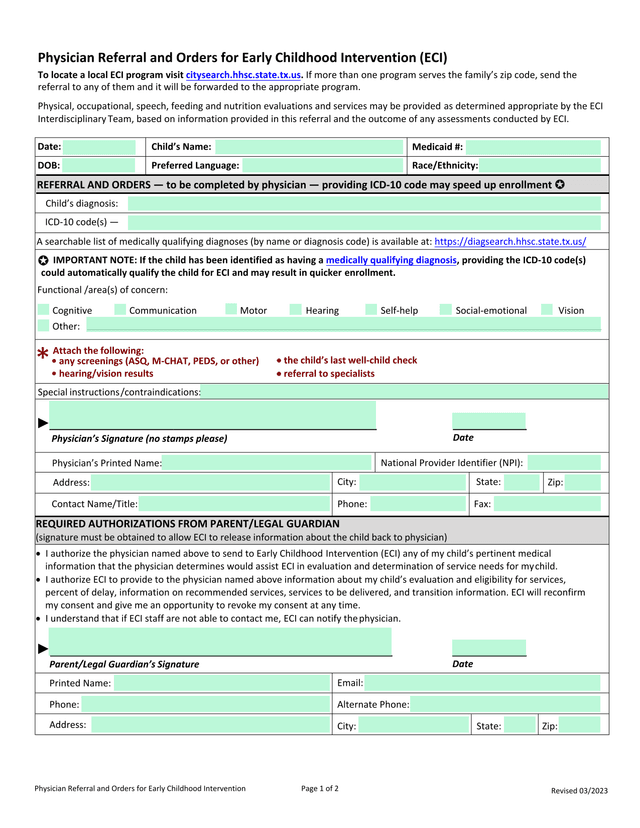 Physician Referral And Orders For Early Childhood Intervention (ECI) screenshot
