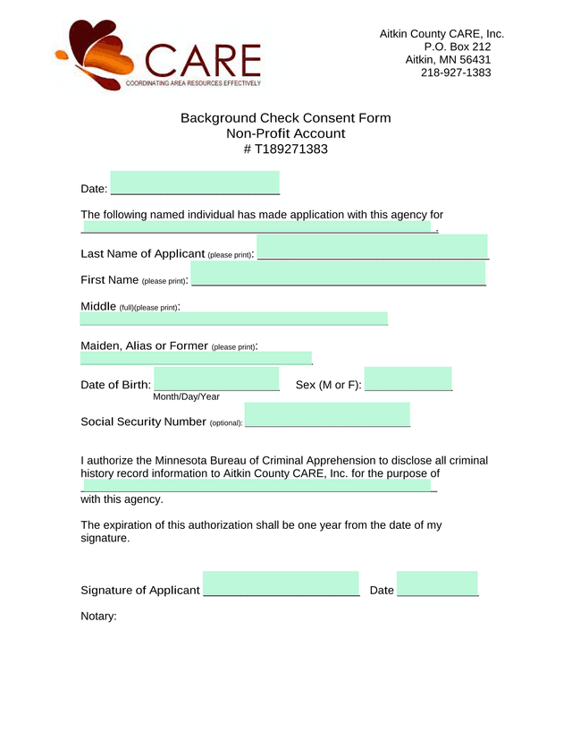 Background Check Consent Form screenshot