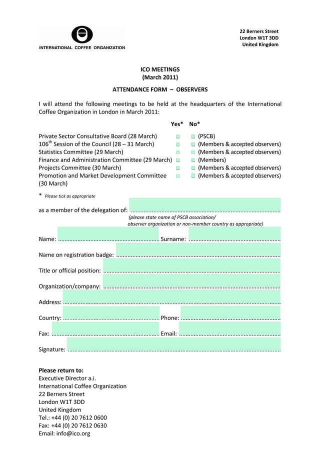 ICO MEETINGS Attendance Form   Observers screenshot