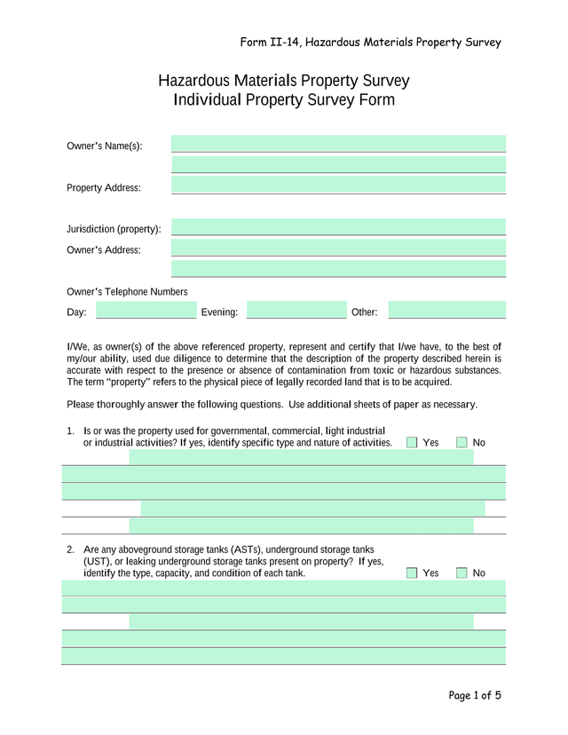 Form II 14, Hazardous Materials Property Survey screenshot