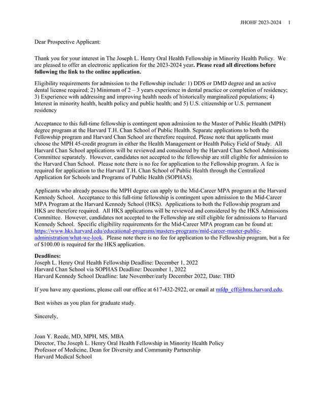 Joseph L. Henry Oral Health Fellowship In Minority Health Policy Application screenshot