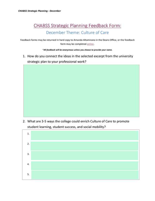 CHABSS Strategic Planning Feedback Form screenshot