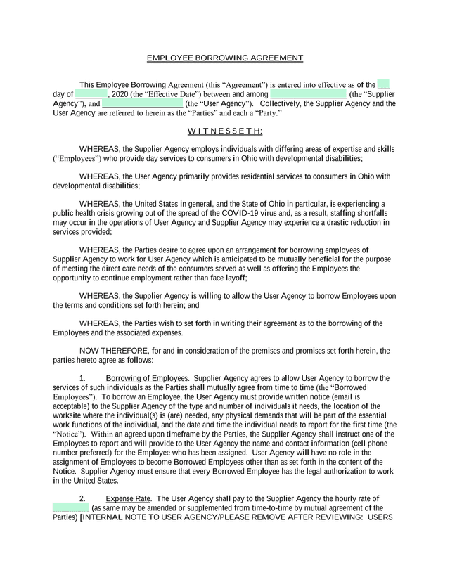 Employee Borrowing Agreement screenshot