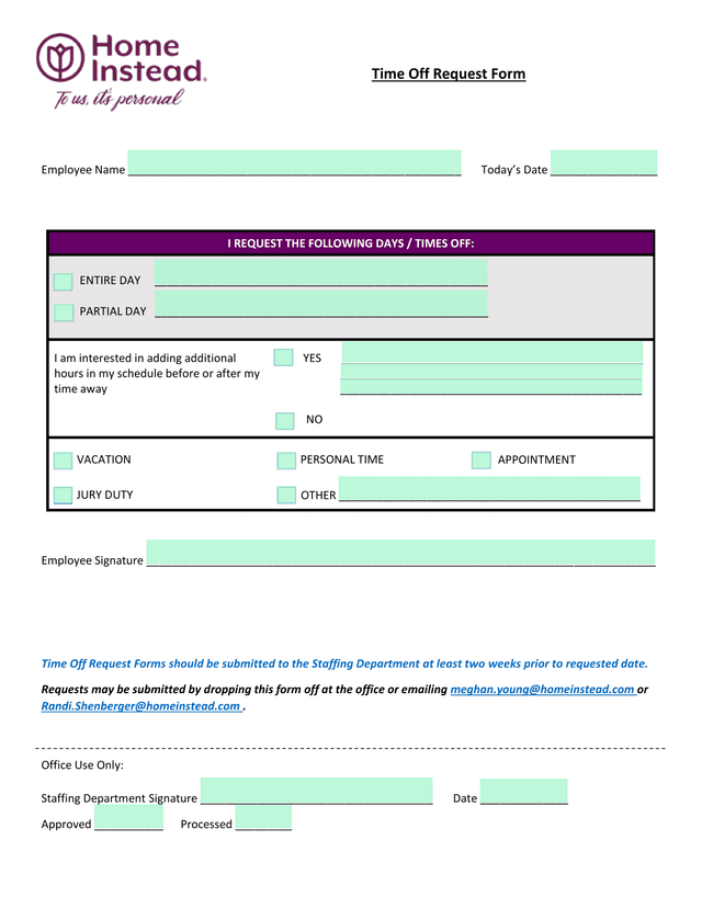Time Off Request Form screenshot