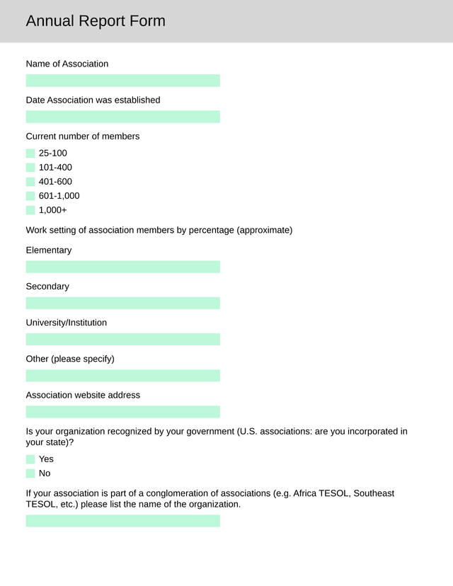 Annual Report Form screenshot