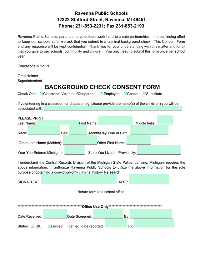 Background Check Consent Form screenshot