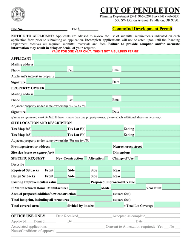 CommercialIndustrial Development Permit screenshot