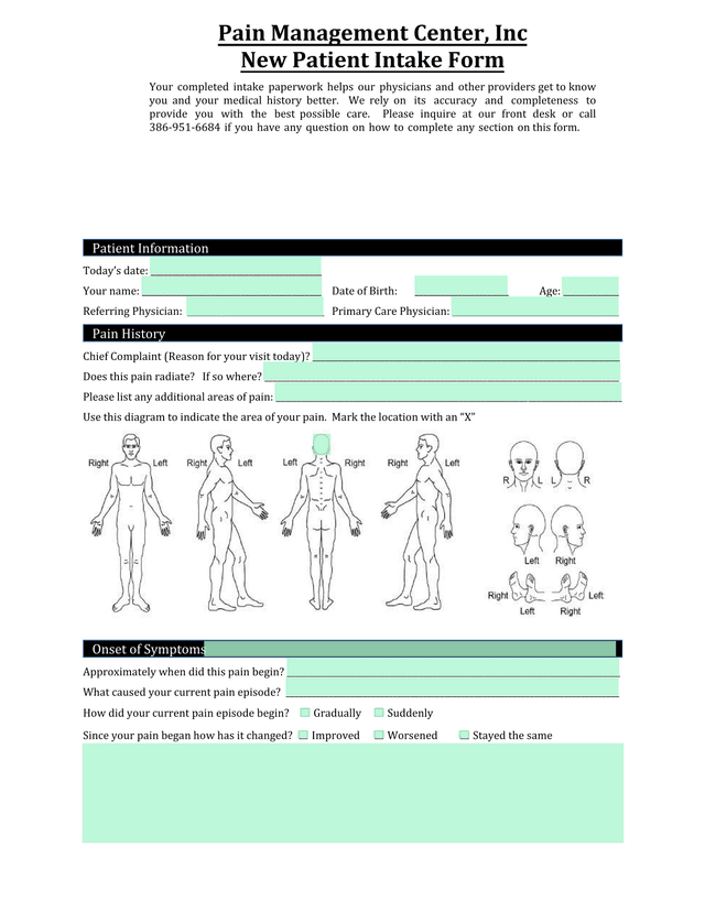 New Patient Intake Form screenshot