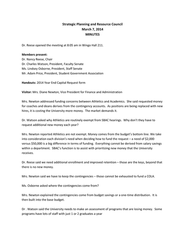 Strategic Planning And Resource Council Minutes screenshot