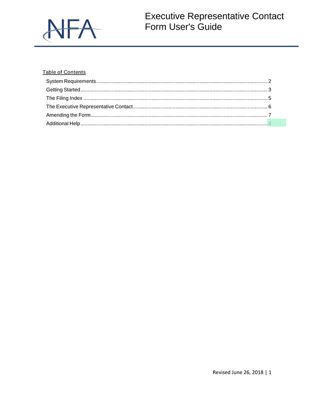 Executive Representative Contact Form UserS Guide screenshot