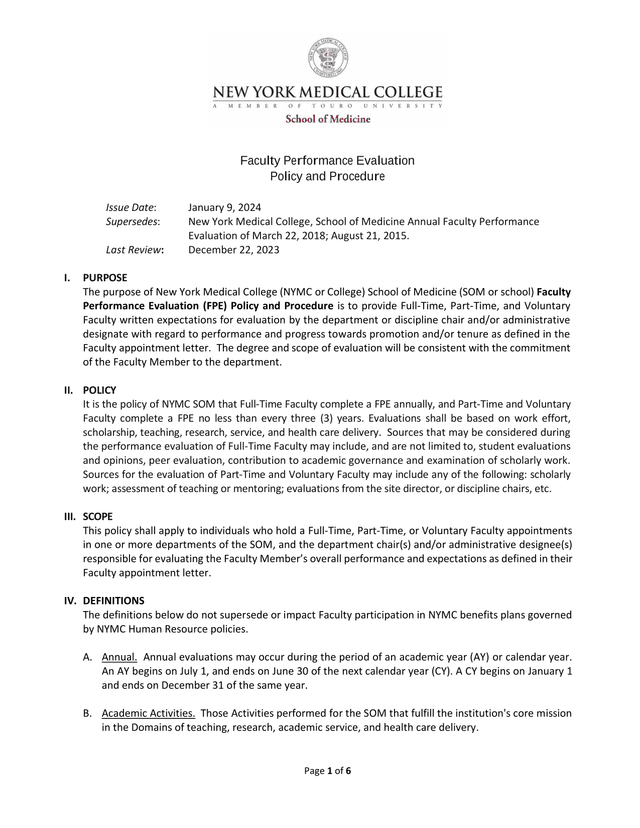 Faculty Performance Evaluation Policy And Procedure screenshot
