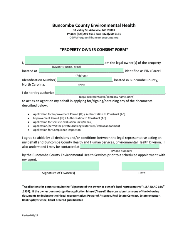 Property Owner Consent Form screenshot
