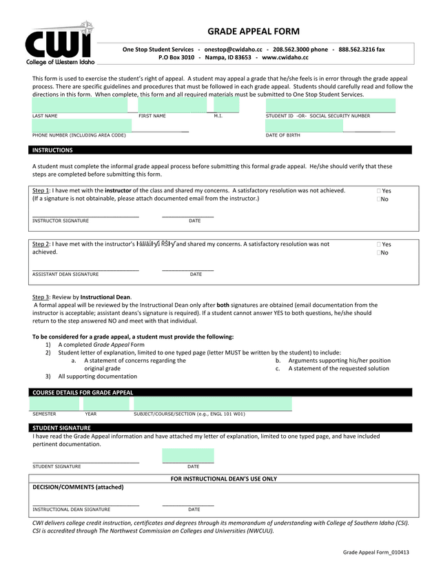 Grade Appeal Form 010413 screenshot