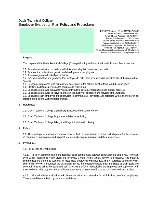 Employee Evaluation Plan Policy And Procedures screenshot