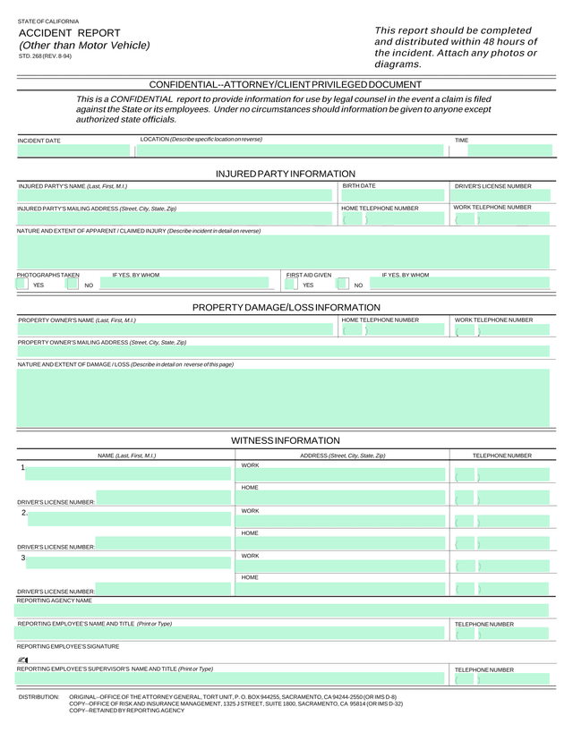 STATE OF CALIFORNIA ACCIDENT REPORT screenshot