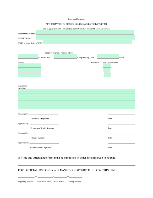 Authorization To Receive Compensatory TimeOvertime screenshot