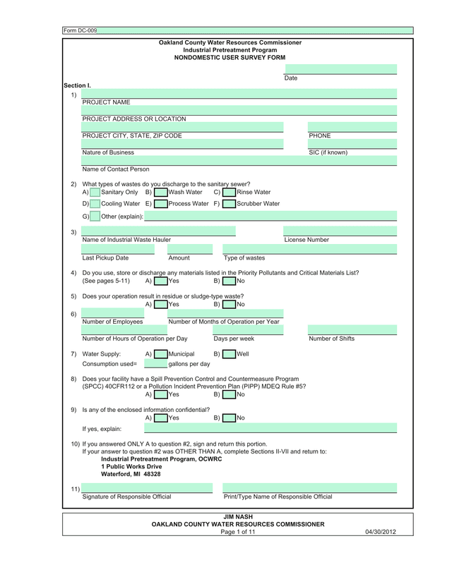 Nondomestic User Survey Form screenshot