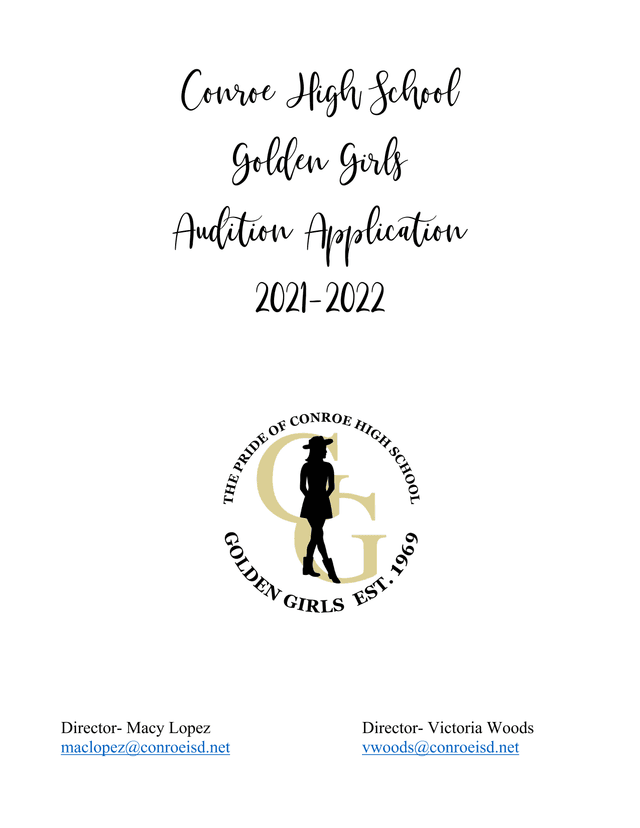 Conroe High School Golden Girls Audition Application 2021 2022 screenshot