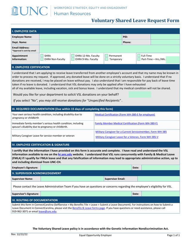 Voluntary Shared Leave Request Form screenshot