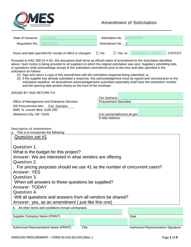 Amendment Of Solicitation screenshot